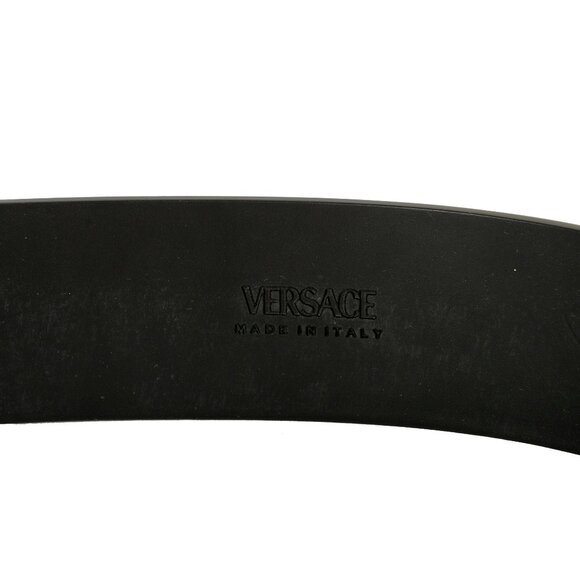 Versace Black 100%Leather Gold Color Metal Logo Studs Decorated Belt US 38 IT 95 - Picture 6 of 6